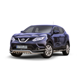 EC Homologated Bullbar, Steeler 4x4 Low Spoiler Bar with Plate, Color Silver, Nissan Qashqai 2013 - 2017 - EDK.ro