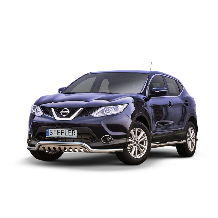 Bullbar Omologat RAR, Steeler 4x4 Low Spoiler Bar cu Placă, Culoare Argintiu, Nissan Qashqai 2013 - 2017 - EDK.ro