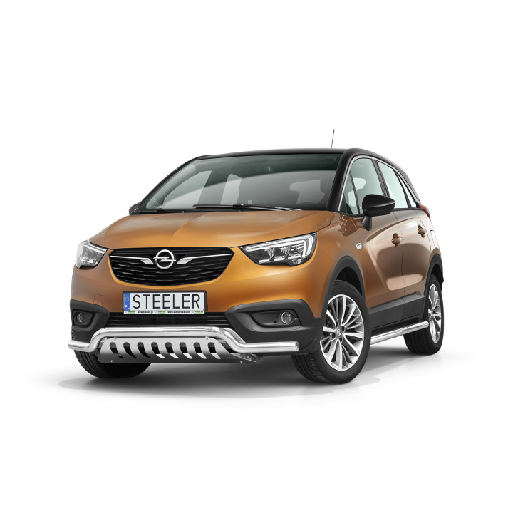 EC Homologated Bullbar, Steeler 4x4 Low Spoiler Bar with Plate, Color Silver, Opel Crossland X 2017 - 2020 - EDK.ro