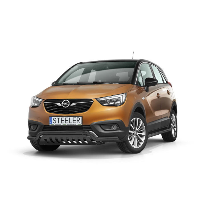 EC Homologated Bullbar, Steeler 4x4 Low Spoiler Bar with Plate, Color Black, Opel Crossland X 2017 - 2020 - EDK.ro