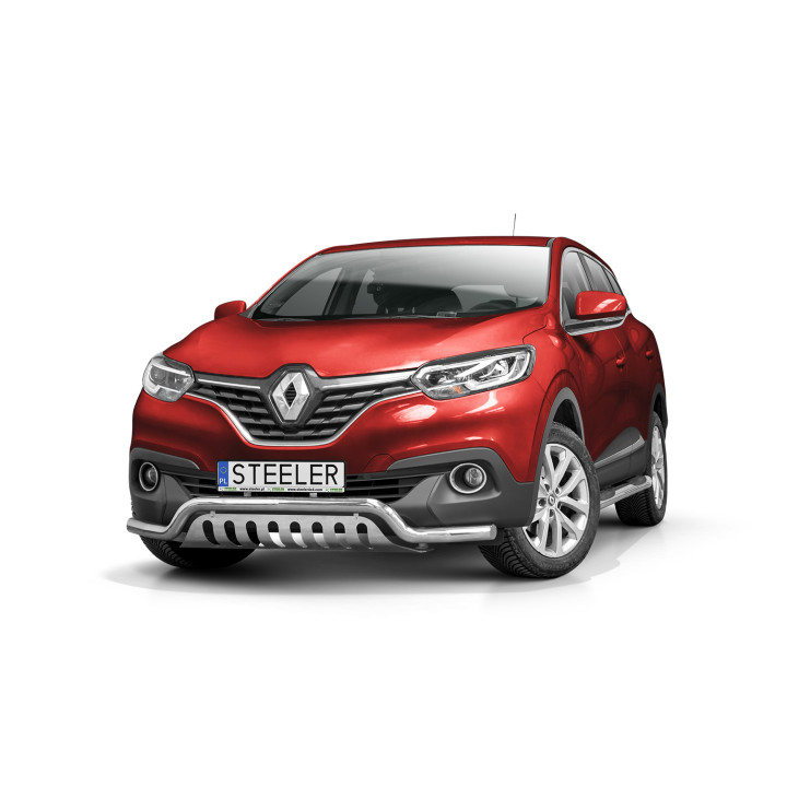 EC Homologated Bullbar, Steeler 4x4 Low Spoiler Bar with Plate, Color Silver, Renault Kadjar 2016 - 2018 - EDK.ro