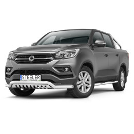 EC Homologated Bullbar, Steeler 4x4 Low Spoiler Bar with Plate, Color Silver, SsangYong Musso 2018 - 2021 - EDK.ro