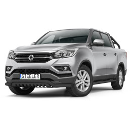 EC Homologated Bullbar, Steeler 4x4 Low Spoiler Bar with Plate, Color Black, SsangYong Musso 2018 - 2021 - EDK.ro