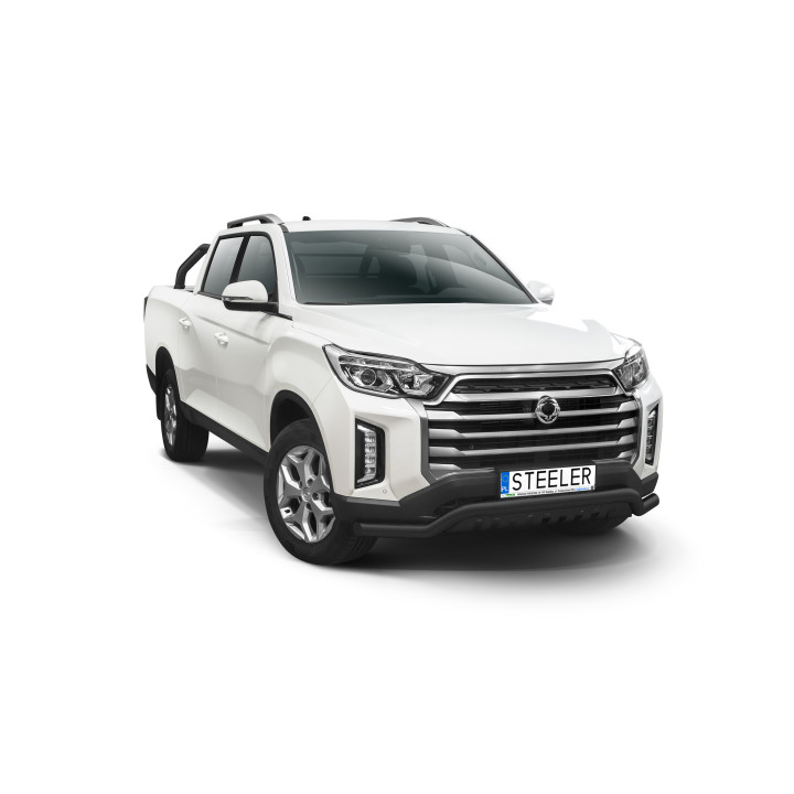 EC Homologated Bullbar, Steeler 4x4 Low Spoiler Bar with Plate, Color Silver, SsangYong Musso 2021 - Present - EDK.ro