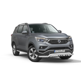 Bullbar Omologat RAR, Steeler 4x4 Low Spoiler Bar cu Placă, Culoare Argintiu, SsangYong Rexton 2018 - Prezent - EDK.ro