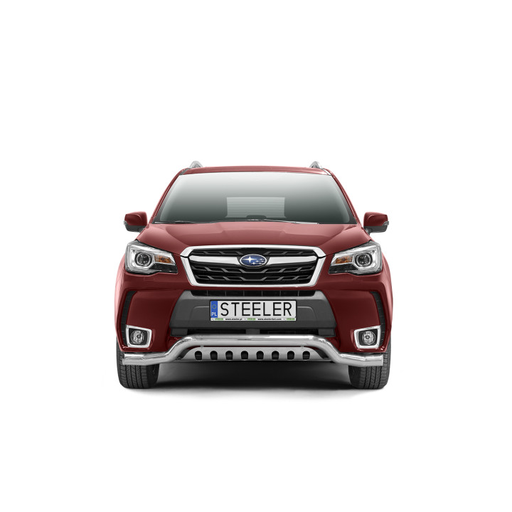 EC Homologated Bullbar, Steeler 4x4 Low Spoiler Bar with Plate, Color Silver, Subaru Forester 2013 - 2019 - EDK.ro