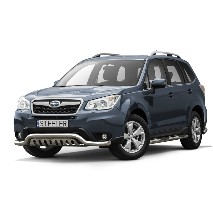 Bullbar Omologat RAR, Steeler 4x4 Low Spoiler Bar cu Placă, Culoare Argintiu, Subaru Forester 2013 - 2019 - EDK.ro