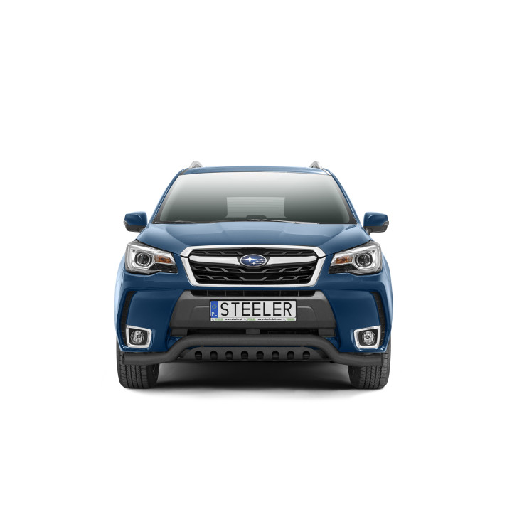 EC Homologated Bullbar, Steeler 4x4 Low Spoiler Bar with Plate, Color Black, Subaru Forester 2013 - 2019 - EDK.ro