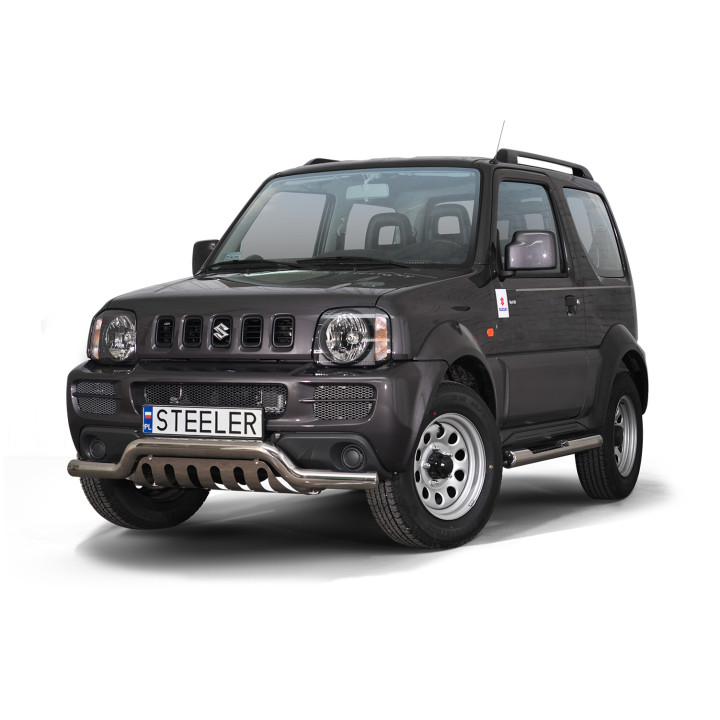 Bullbar Omologat RAR, Steeler 4x4 Low Spoiler Bar cu Placă, Culoare Argintiu, Suzuki Jimny 2005 - 2012 - EDK.ro