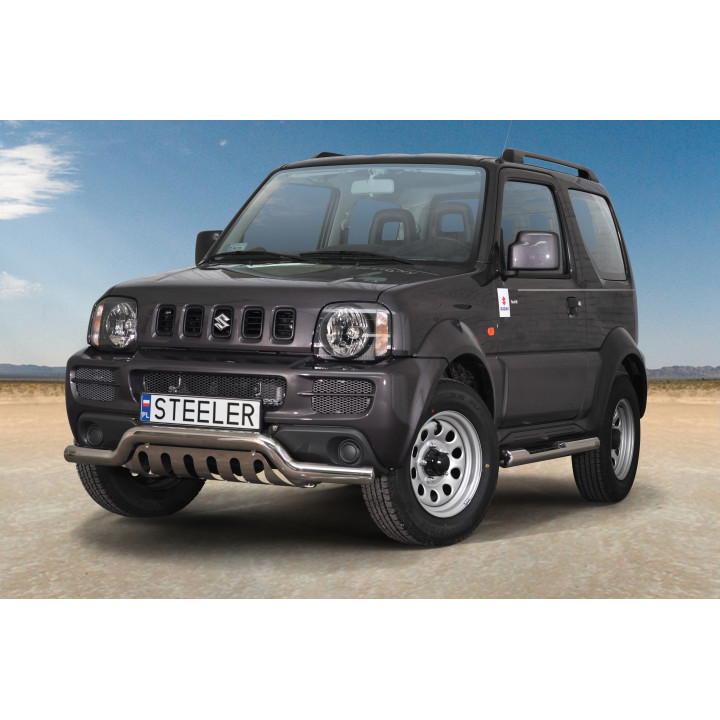 Bullbar Omologat RAR, Steeler 4x4 Low Spoiler Bar cu Placă, Culoare Argintiu, Suzuki Jimny 2005 - 2012 - EDK.ro