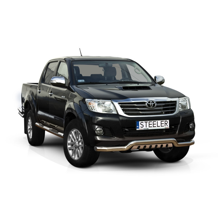 Bullbar Omologat RAR, Steeler 4x4 Low Spoiler Bar cu Placă, Culoare Argintiu, Toyota Hilux 2005 - 2015 - EDK.ro
