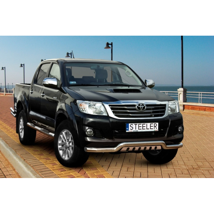 Bullbar Omologat RAR, Steeler 4x4 Low Spoiler Bar cu Placă, Culoare Argintiu, Toyota Hilux 2005 - 2015 - EDK.ro