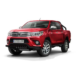 EC Homologated Bullbar, Steeler 4x4 Low Spoiler Bar with Plate, Color Black, Toyota Hilux 2015 - 2018 - EDK.ro