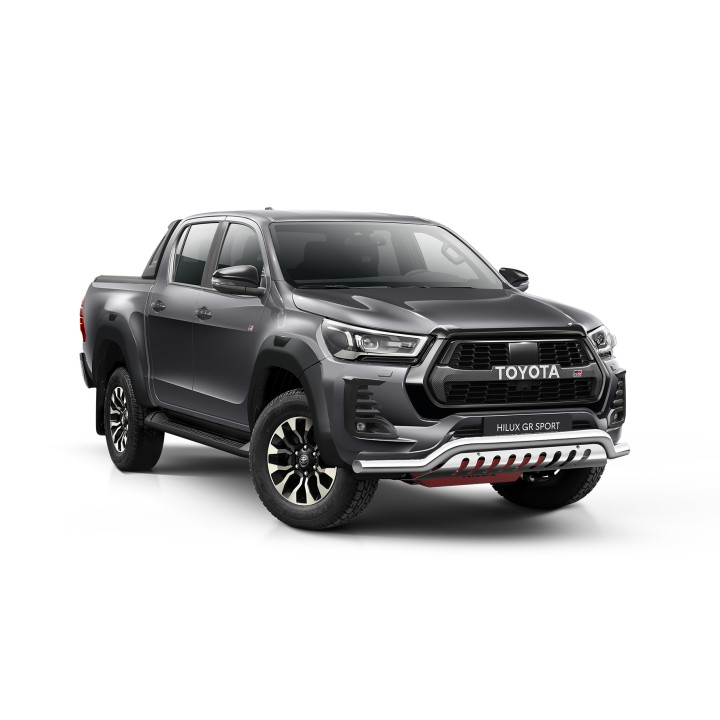 Bullbar Omologat RAR, Steeler 4x4 Low Spoiler Bar cu Placă, Culoare Argintiu, Toyota Hilux 2021 - Prezent - EDK.ro