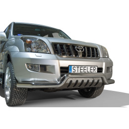 EC Homologated Bullbar, Steeler 4x4 Low Spoiler Bar with Plate, Color Silver, Toyota Land Cruiser 120 2002 - 2009 - EDK.ro