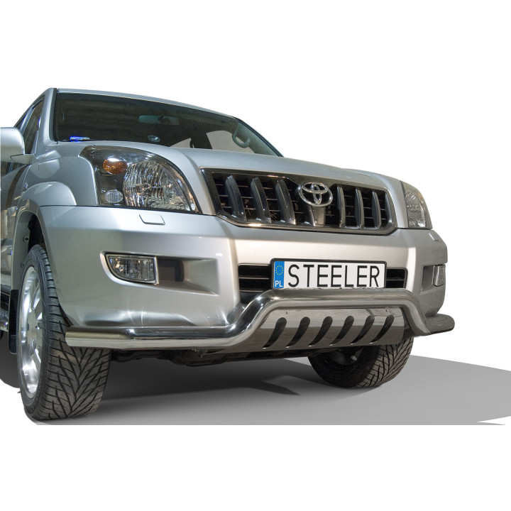 EC Homologated Bullbar, Steeler 4x4 Low Spoiler Bar with Plate, Color Silver, Toyota Land Cruiser 120 2002 - 2009 - EDK.ro