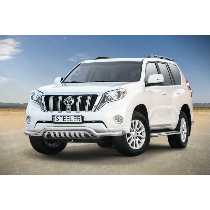 Bullbar Omologat RAR, Steeler 4x4 Low Spoiler Bar cu Placă, Culoare Argintiu, Toyota Land Cruiser 150 2013 - 2017 - EDK.ro