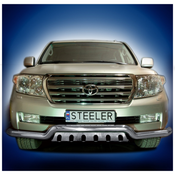 EC Homologated Bullbar, Steeler 4x4 Low Spoiler Bar with Plate, Color Silver, Toyota Land Cruiser V8 2007 - 2012 - EDK.ro