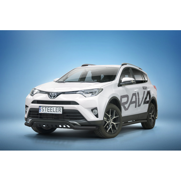 Bullbar Omologat RAR, Steeler 4x4 Low Spoiler Bar cu Placă, Culoare Argintiu, Toyota RAV4 2016 - 2018 - EDK.ro