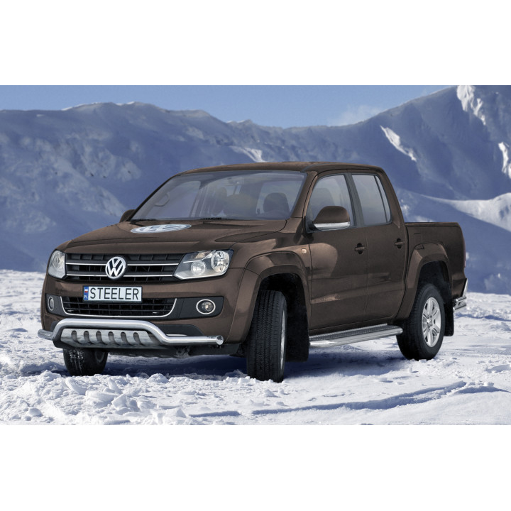 EC Homologated Bullbar, Steeler 4x4 Low Spoiler Bar with Plate, Color Silver, Volkswagen Amarok 2009 - 2016 - EDK.ro