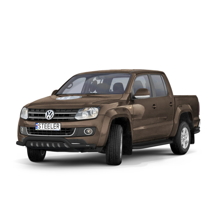 EC Homologated Bullbar, Steeler 4x4 Low Spoiler Bar with Plate, Color Black, Volkswagen Amarok 2009 - 2016 - EDK.ro