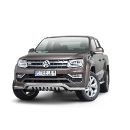 EC Homologated Bullbar, Steeler 4x4 Low Spoiler Bar with Plate, Color Silver, Volkswagen Amarok 2016 - 2022 - EDK.ro