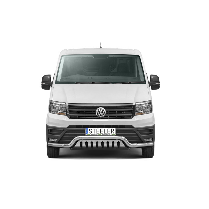 EC Homologated Bullbar, Steeler 4x4 Low Spoiler Bar with Plate, Color Silver, Volkswagen Crafter 2017 - Present - EDK.ro