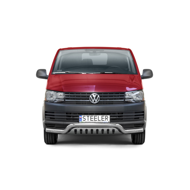Bullbar Omologat RAR, Steeler 4x4 Low Spoiler Bar cu Placă, Culoare Argintiu, Volkswagen Transporter T6 2015 - 2019 - EDK.ro