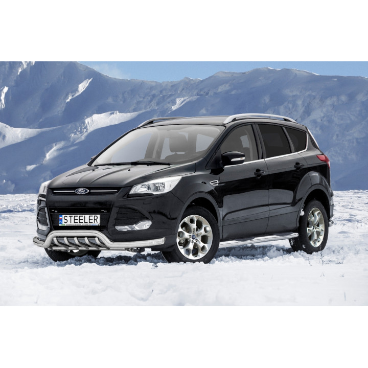 EC Homologated Bullbar, Steeler 4x4 Low Spoiler Bar with Spikes, Color Silver, Ford Kuga 2012 - 2017 - EDK.ro