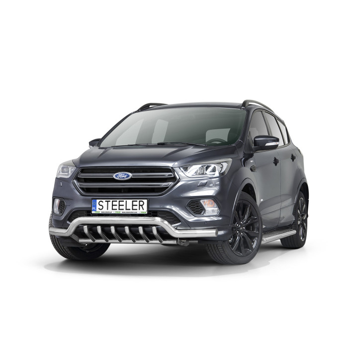 EC Homologated Bullbar, Steeler 4x4 Low Spoiler Bar with Spikes, Color Silver, Ford Kuga 2017 - 2019 - EDK.ro
