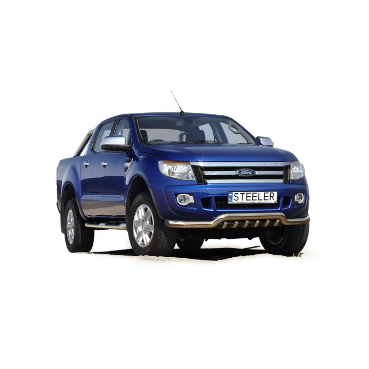 EC Homologated Bullbar, Steeler 4x4 Low Spoiler Bar with Spikes, Color Silver, Ford Ranger 2012 - 2016 - EDK.ro