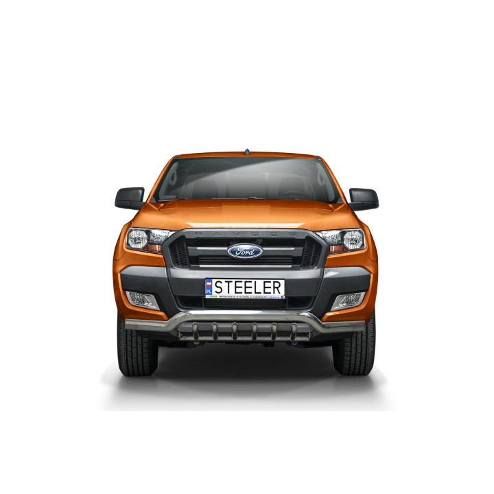 EC Homologated Bullbar, Steeler 4x4 Low Spoiler Bar with Spikes, Color Silver, Ford Ranger 2016 - 2022 - EDK.ro