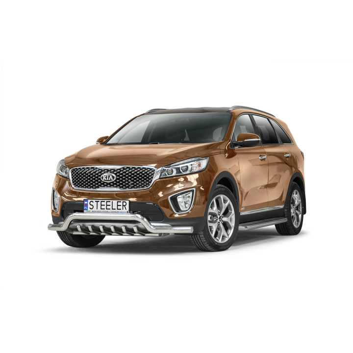 EC Homologated Bullbar, Steeler 4x4 Low Spoiler Bar with Spikes, Color Silver, Kia Sorento 2015 - 2018 - EDK.ro