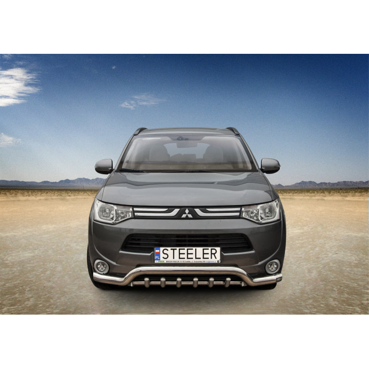 EC Homologated Bullbar, Steeler 4x4 Low Spoiler Bar with Spikes, Color Silver, Mitsubishi Outlander 2012 - 2015 - EDK.ro