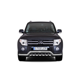 EC Homologated Bullbar, Steeler 4x4 Low Spoiler Bar with Spikes, Color Silver, Mitsubishi Pajero 2007 - 2015 - EDK.ro