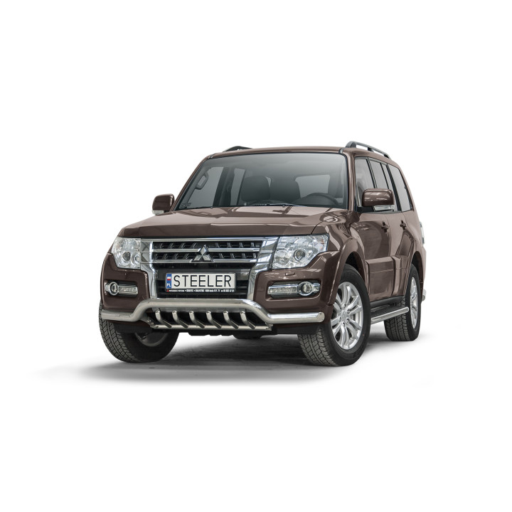 Bullbar Omologat RAR, Steeler 4x4 Low Spoiler Bar cu Țăruși, Culoare Argintiu, Mitsubishi Pajero 2015 - Prezent - EDK.ro