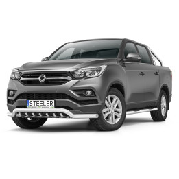 Bullbar Omologat RAR, Steeler 4x4 Low Spoiler Bar cu Țăruși, Culoare Argintiu, SsangYong Musso 2018 - 2021 - EDK.ro