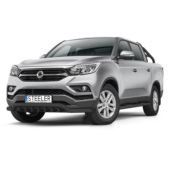 Bullbar Omologat RAR, Steeler 4x4 Low Spoiler Bar cu Țăruși, Culoare Negru, SsangYong Musso 2018 - 2021 - EDK.ro