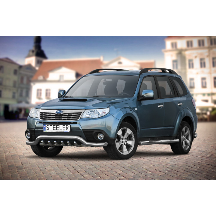 EC Homologated Bullbar, Steeler 4x4 Low Spoiler Bar with Spikes, Color Silver, Subaru Forester 2008 - 2013 - EDK.ro