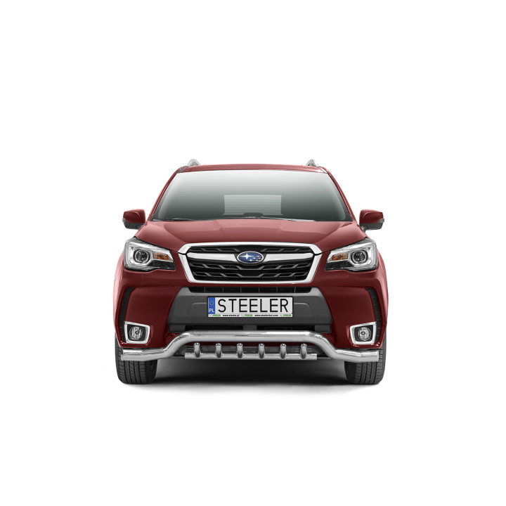Bullbar Omologat RAR, Steeler 4x4 Low Spoiler Bar cu Țăruși, Culoare Argintiu, Subaru Forester 2013 - 2019 - EDK.ro