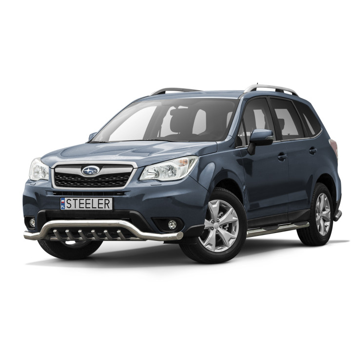 Bullbar Omologat RAR, Steeler 4x4 Low Spoiler Bar cu Țăruși, Culoare Argintiu, Subaru Forester 2013 - 2019 - EDK.ro