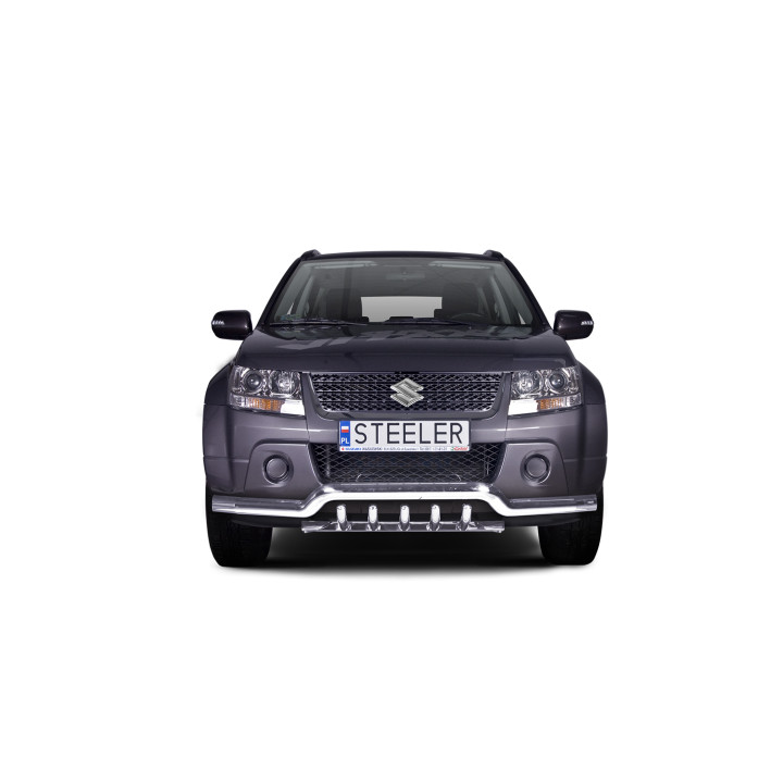 Bullbar Omologat RAR, Steeler 4x4 Low Spoiler Bar cu Țăruși, Culoare Argintiu, Suzuki Grand Vitara 2006 - 2014 - EDK.ro