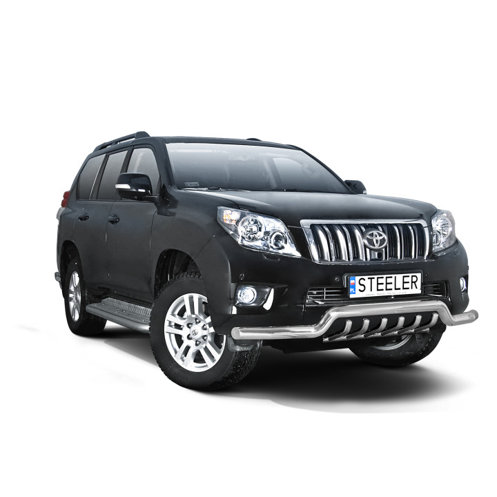Bullbar Omologat RAR, Steeler 4x4 Low Spoiler Bar cu Țăruși, Culoare Argintiu, Toyota Land Cruiser 150 2010 - 2013 - EDK.ro