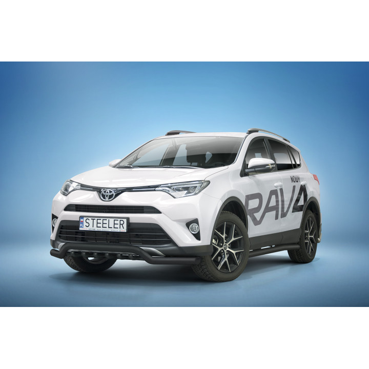 Bullbar Omologat RAR, Steeler 4x4 Low Spoiler Bar cu Țăruși, Culoare Negru, Toyota RAV4 2016 - 2018 - EDK.ro