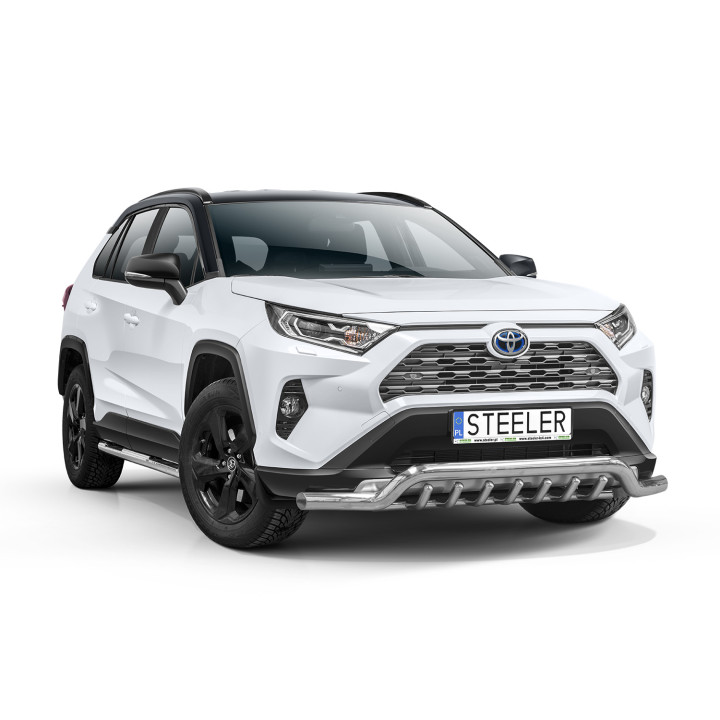 EC Homologated Bullbar, Steeler 4x4 Low Spoiler Bar with Spikes, Color Silver, Toyota RAV4 2018 - Present - EDK.ro
