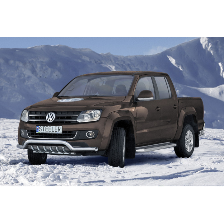 EC Homologated Bullbar, Steeler 4x4 Low Spoiler Bar with Spikes, Color Silver, Volkswagen Amarok 2009 - 2016 - EDK.ro