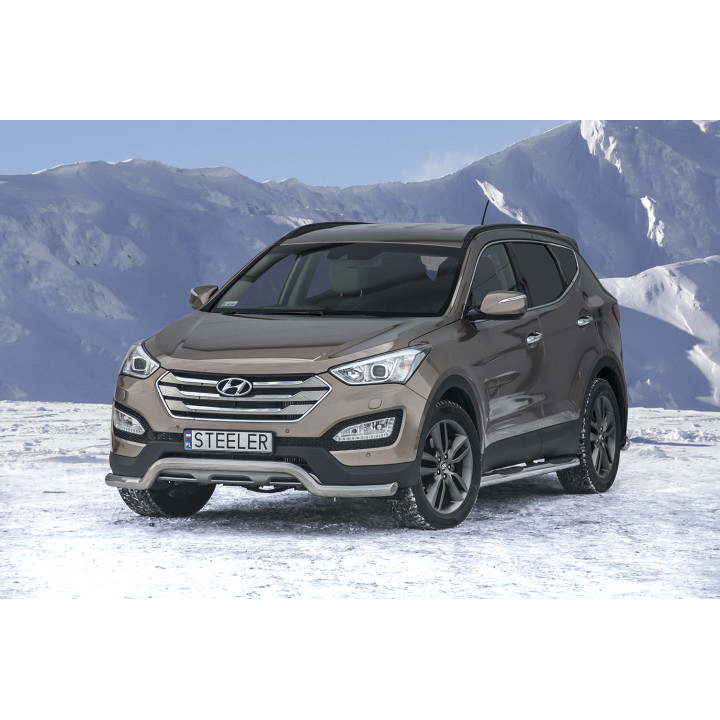 EC Homologated Bullbar, Steeler 4x4 Low Spoiler Bar, Color Silver, Hyundai Santa Fe 2012 - 2018 - EDK.ro