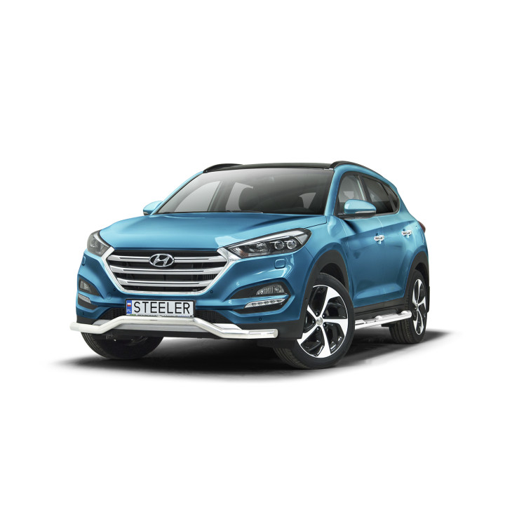 Bullbar Omologat RAR, Steeler 4x4 Low Spoiler Bar, Culoare Argintiu, Hyundai Tucson 2015 - 2018 - EDK.ro