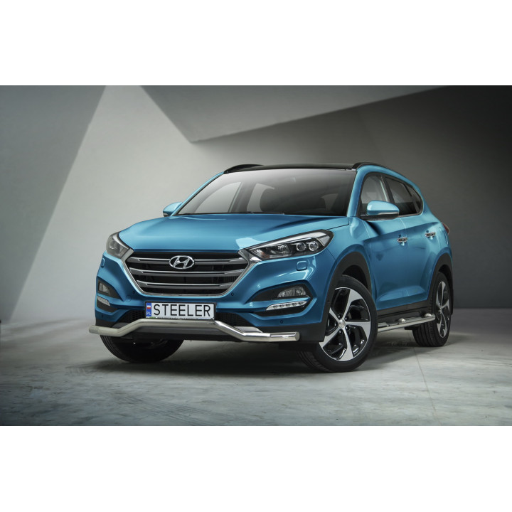 Bullbar Omologat RAR, Steeler 4x4 Low Spoiler Bar, Culoare Argintiu, Hyundai Tucson 2015 - 2018 - EDK.ro