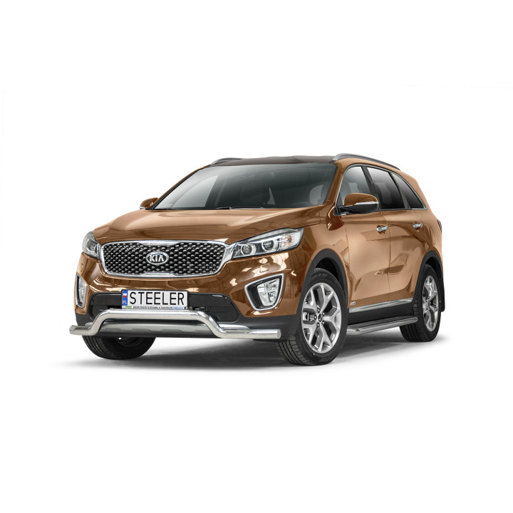 Bullbar Omologat RAR, Steeler 4x4 Low Spoiler Bar, Culoare Argintiu, Kia Sorento 2015 - 2018 - EDK.ro